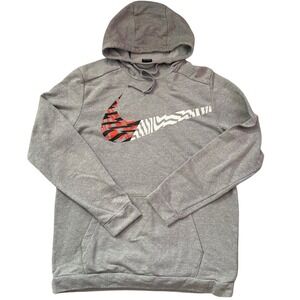 Nike Dri-Fit Gray Hoodie Large Zebra‎ Swoosh Pullover Sweatshirt